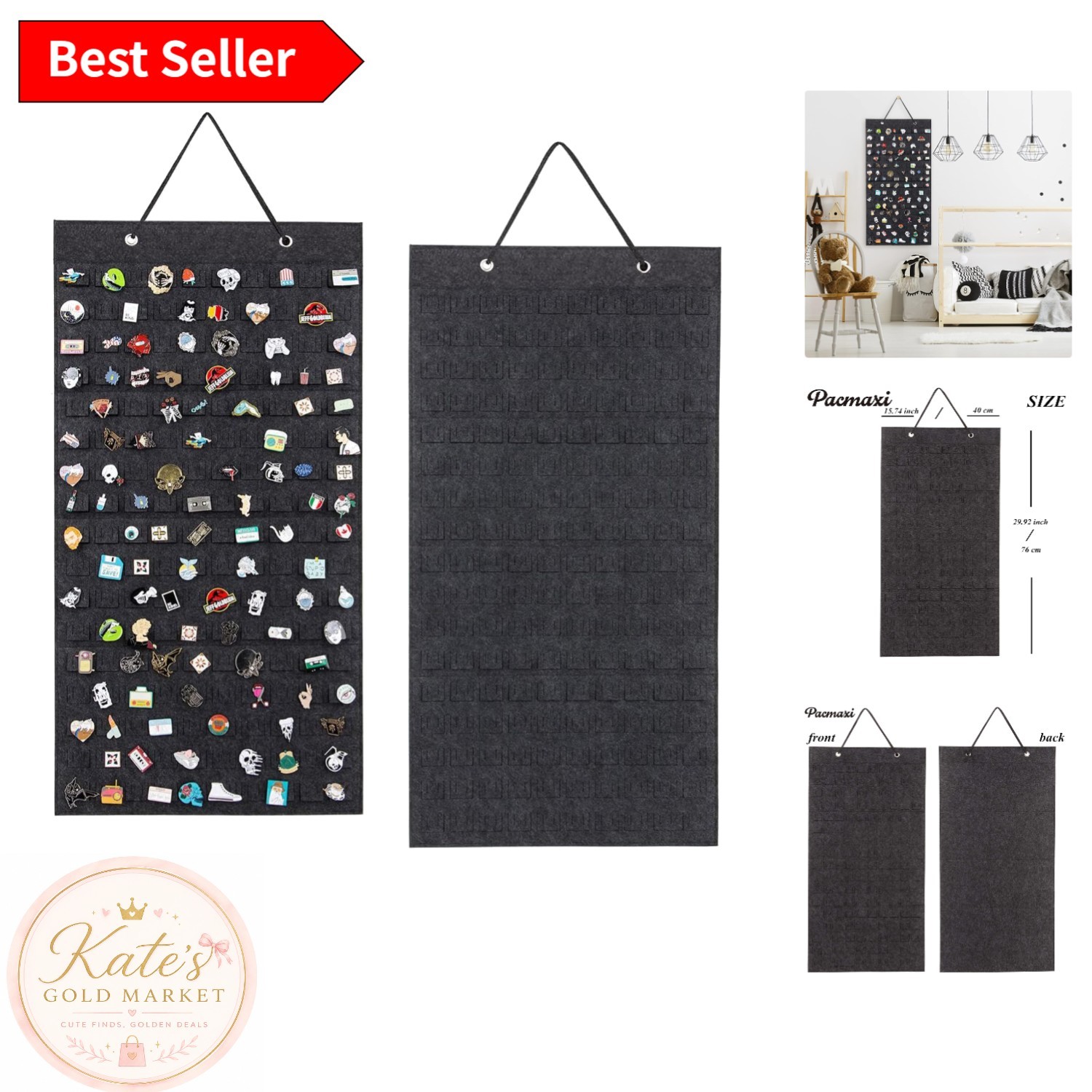 Unique Brooch Collection Display – Holds 96 Pins, Ideal for All Ages, Dark Gray