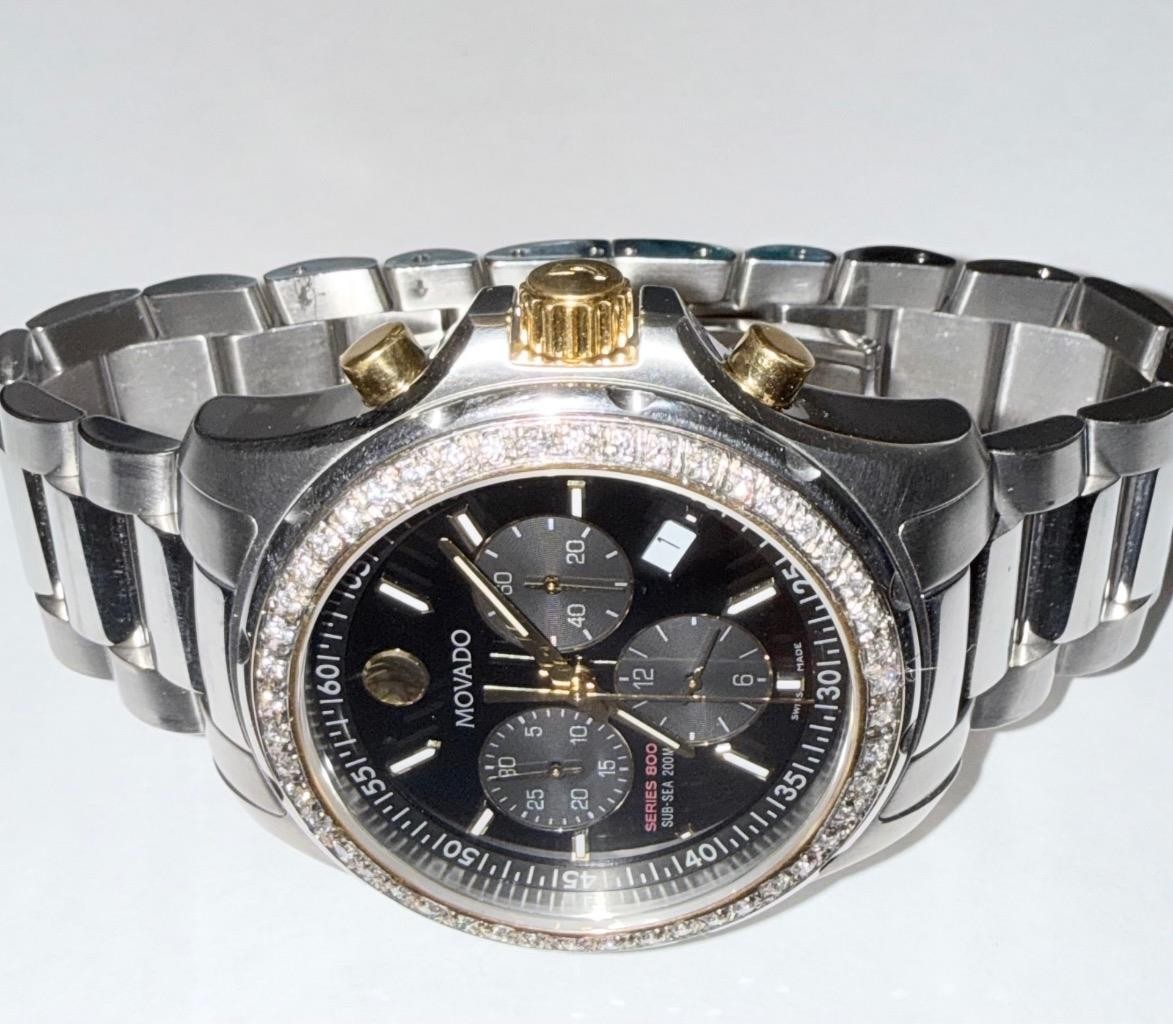 MOVADO MENS SERIES 800 TWO TONE SUB SEA CHRONO LAB GROWN DIAMOND WATCH