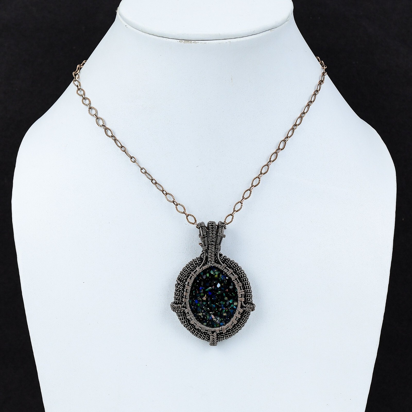 Black Ethiopian Opal Jewelry Copper Gift For Mom Wire Wrapped Pendant 2.56″