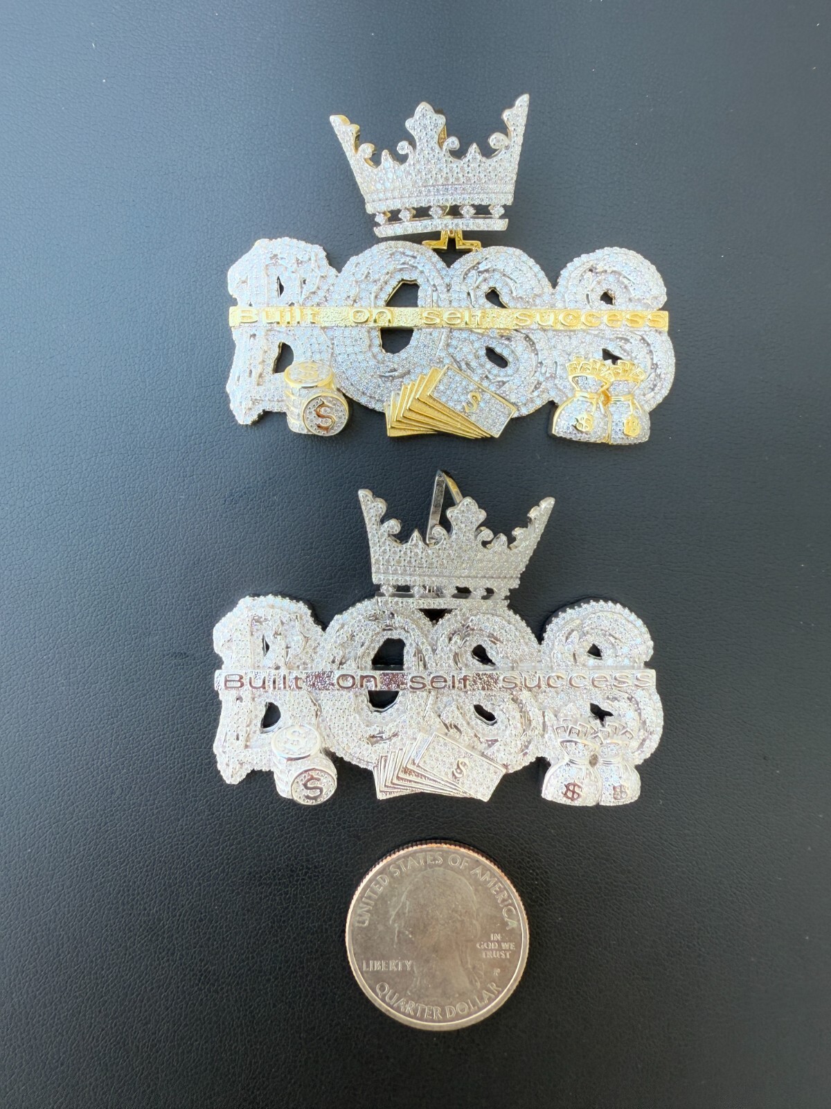 MOISSANITE BOSS & Crown “Built On Self Success” Iced Hip Hop Necklace Pendant