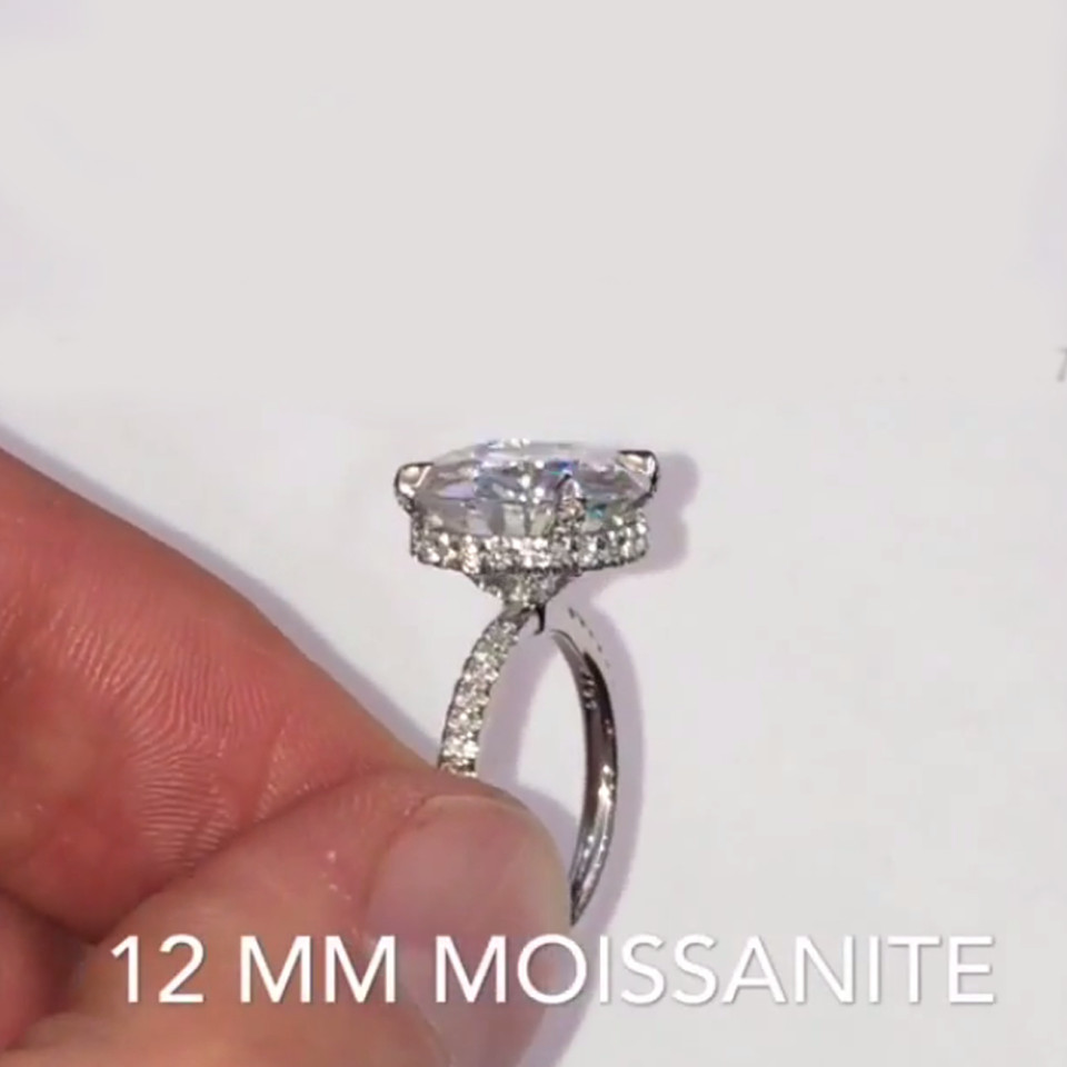 6 Carat Round Moissanite Hidden Halo Engagement Ring in 14K White Gold Plated