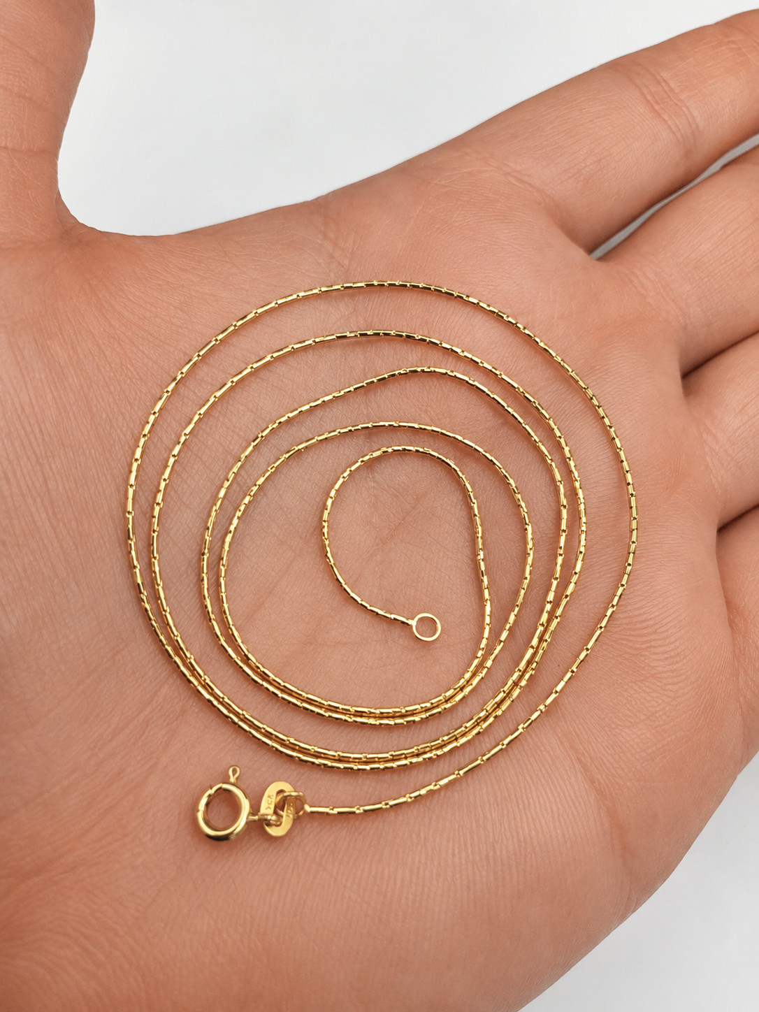 18K YELLOW GOLD ITALIAN 1MM THIN ROUNDED BAR CHAIN HEAVY NECKLACE 24 INCH LONG