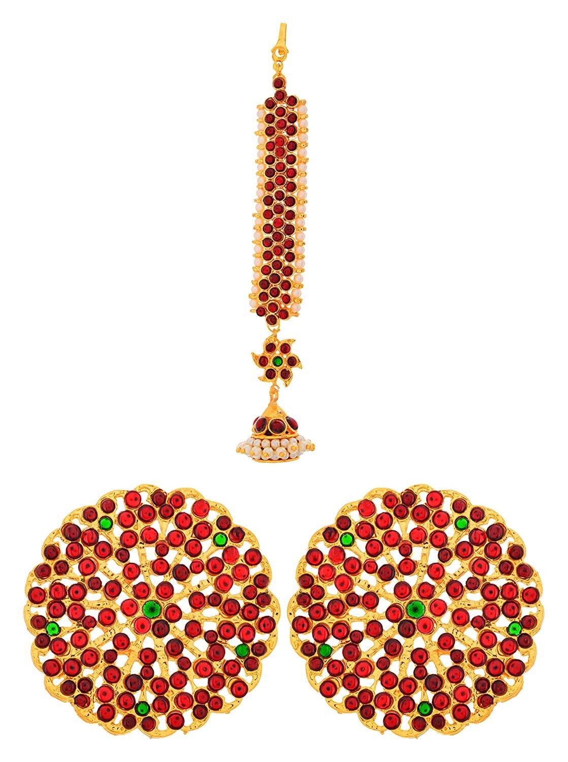 Gold Plating Copper Multicolour Complete Set Bharatanatyam Jeweler Set