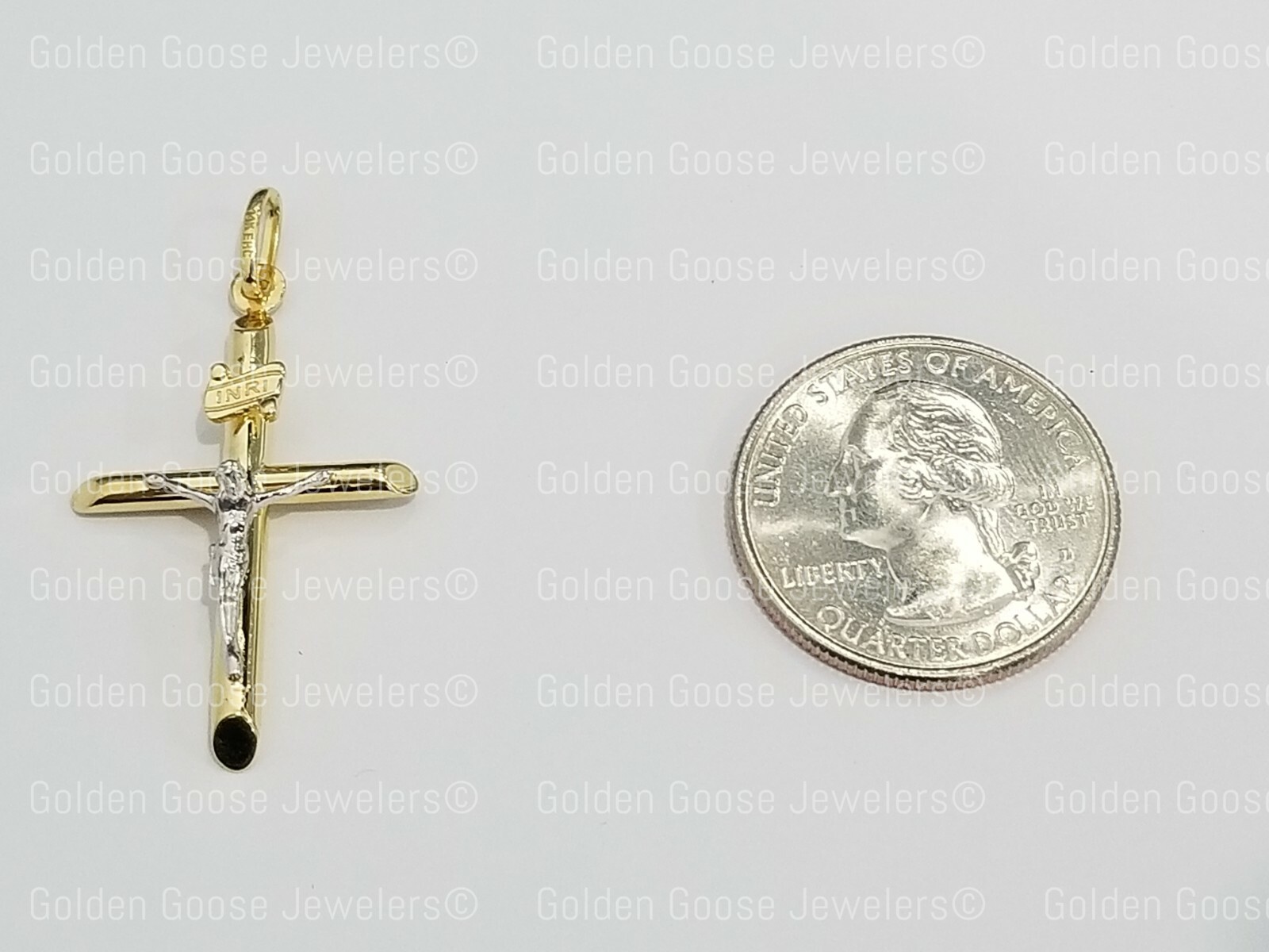 Sale Real 14K Yellow White Gold Jesus Cross INRI Tube Pendant Charm Religious