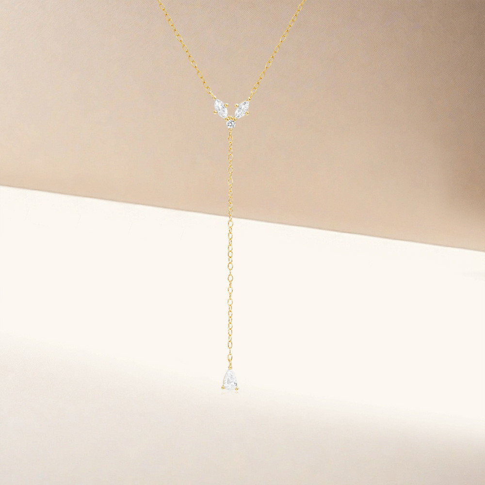 Gold Plated 925 Sterling Silver CZ Butterfly Y Lariat Necklace for Women