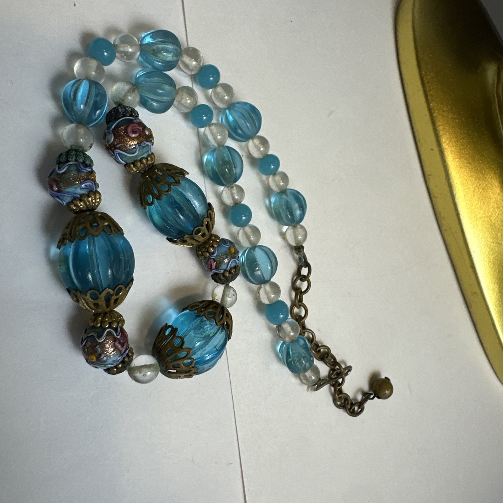 15 Inch Antique Blue Glass Wedding Cake Murano 15 Inch Necklace