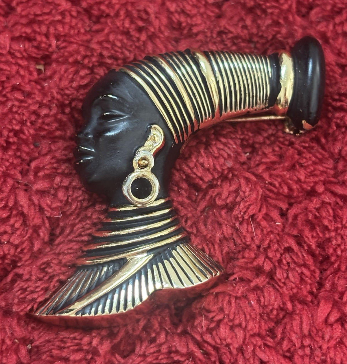 Black & Gold Vintage Blackamoor Style Head Bust Brooch Pin – Tribal Woman