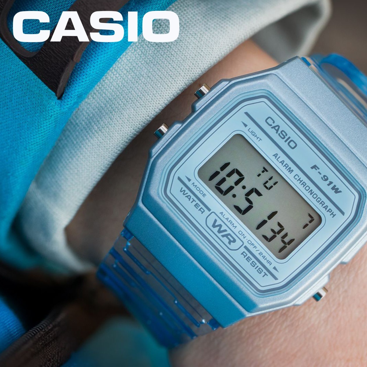 CASIO F-91WS-2JH Transparent Blue Band Classic Digital Watch