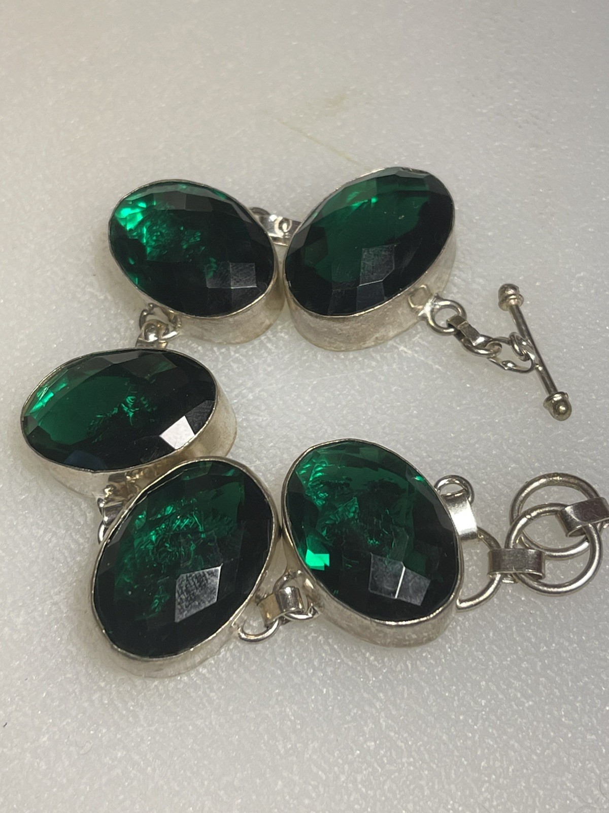 Vintage-Style Green Statement Link Bracelet – Stamped 925 50g untested