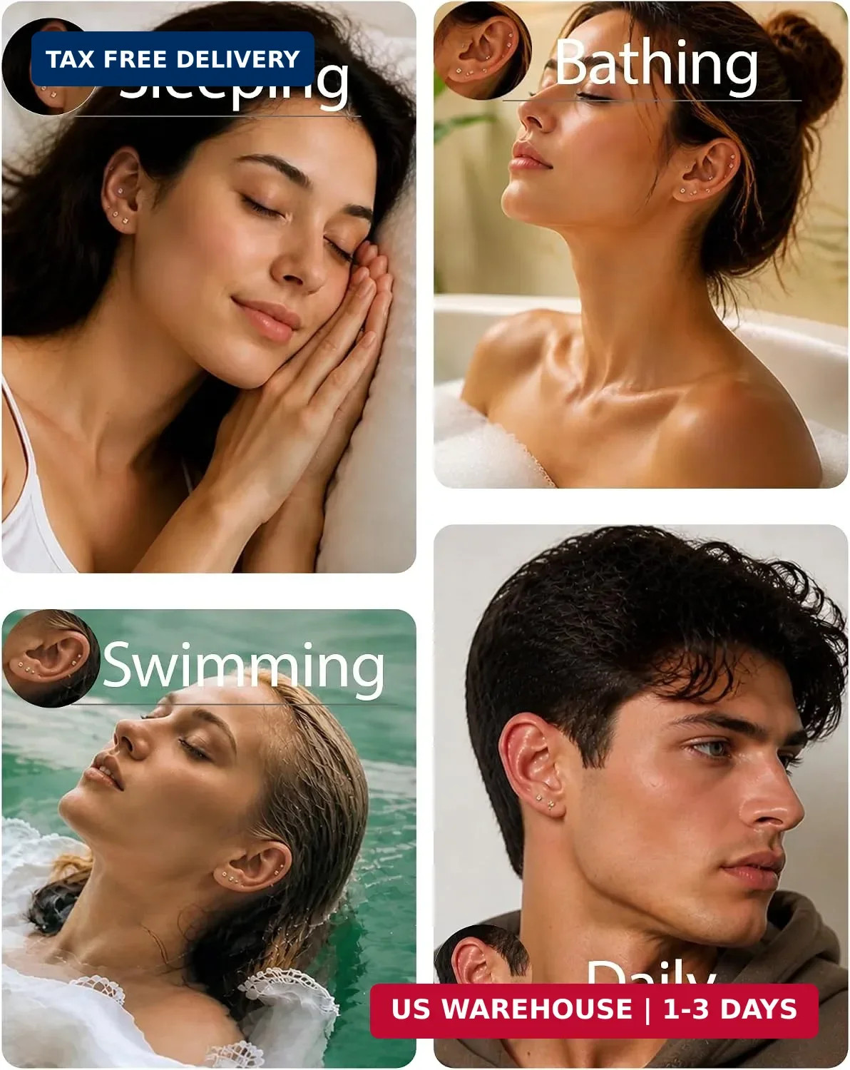 5/10 Pairs Gold Silver Small Stud Earrings for Women Men, Surgical Steel | 2mm C