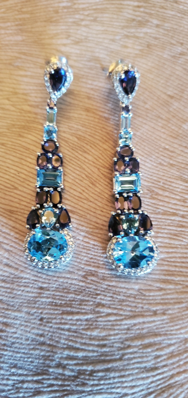 925 Sterling Silver Genuine Blue Topaz And Amethyst Victoria Wieck Earrings