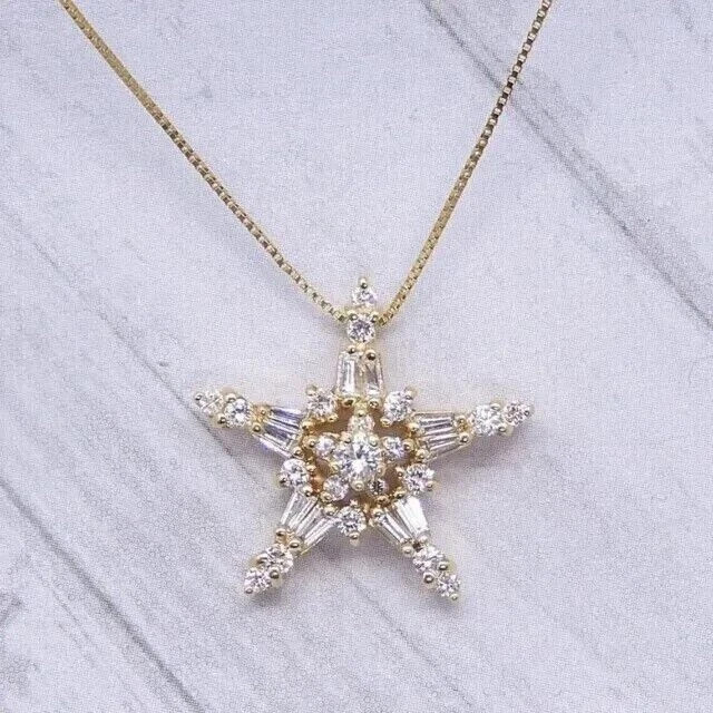 2.00 Ct Round & Baguette Lab Created Diamond Star Pendant 14K Yellow Gold Plated