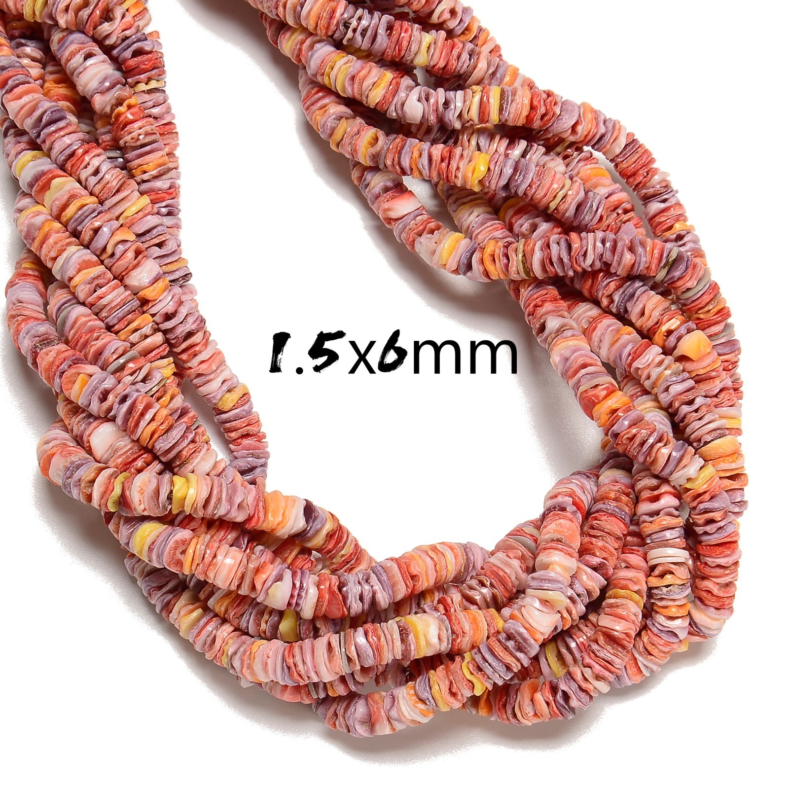 Multi-color Pectin Shell Wavy Heishi Disc Beads Size 1.5x6mm 1.5x7mm 24″ Strand