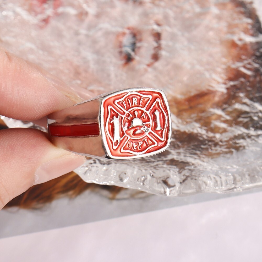 Men’s Personality Fire Polices Firelighter Trend Stainless Steel Rings Size 8-14