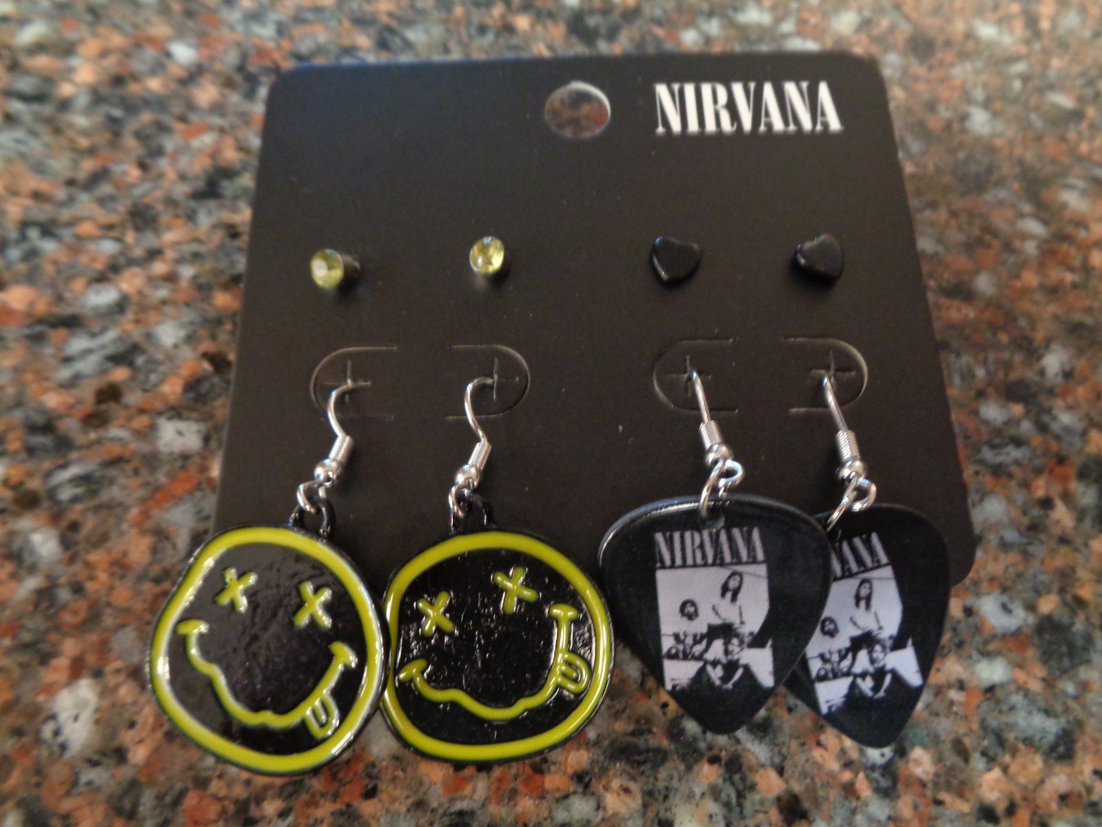 Nirvana Logo & Guitar Pick Earring Set of 4 Drop & Studs Cobain Brand New