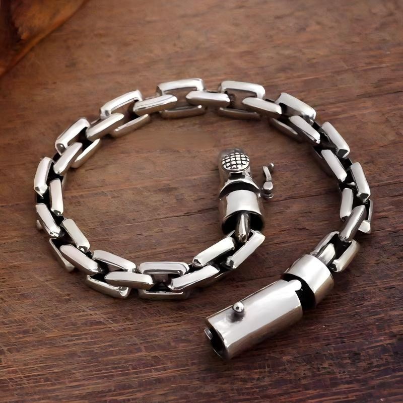 Pure S925 Sterling Silver Chain 8mm Solid Square O Link Bracelet 34-35g 8.67in