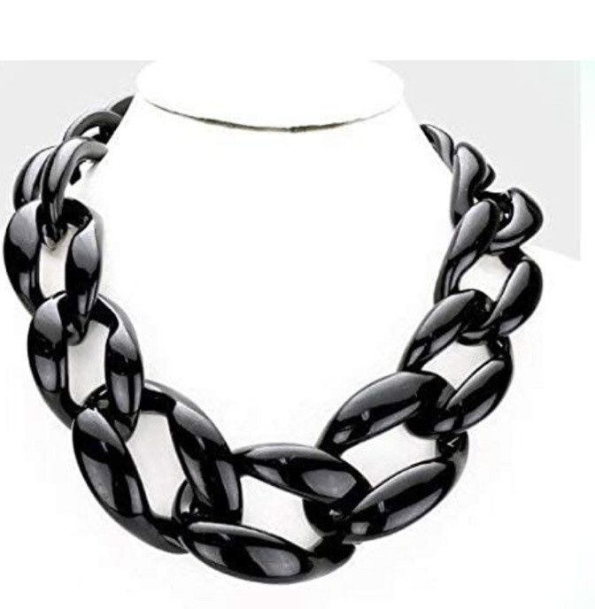 21” Acrylic Black Big Fat Loop Curb Link Chain Chunky Statement Necklace