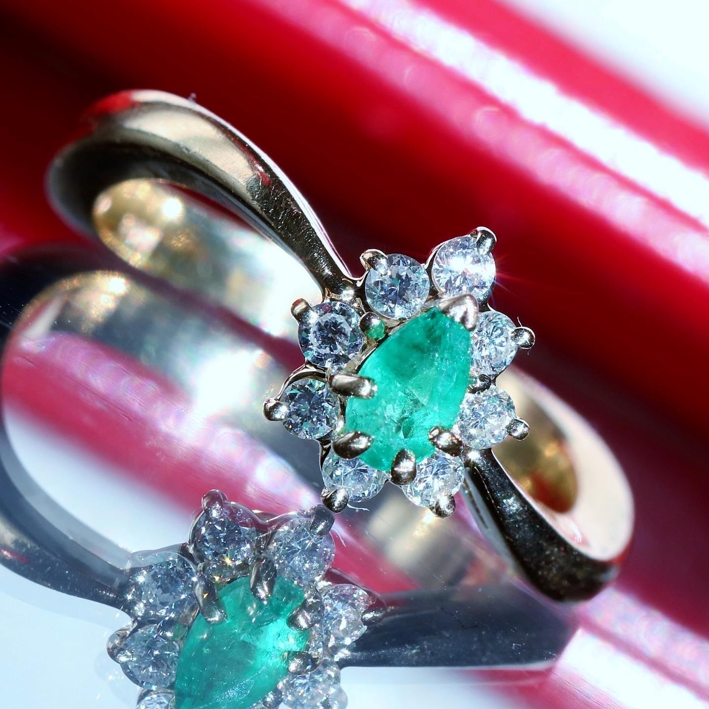 14k yellow gold 0.27ct natural diamond sz 4.5 ring emerald vintage treated 2.99g