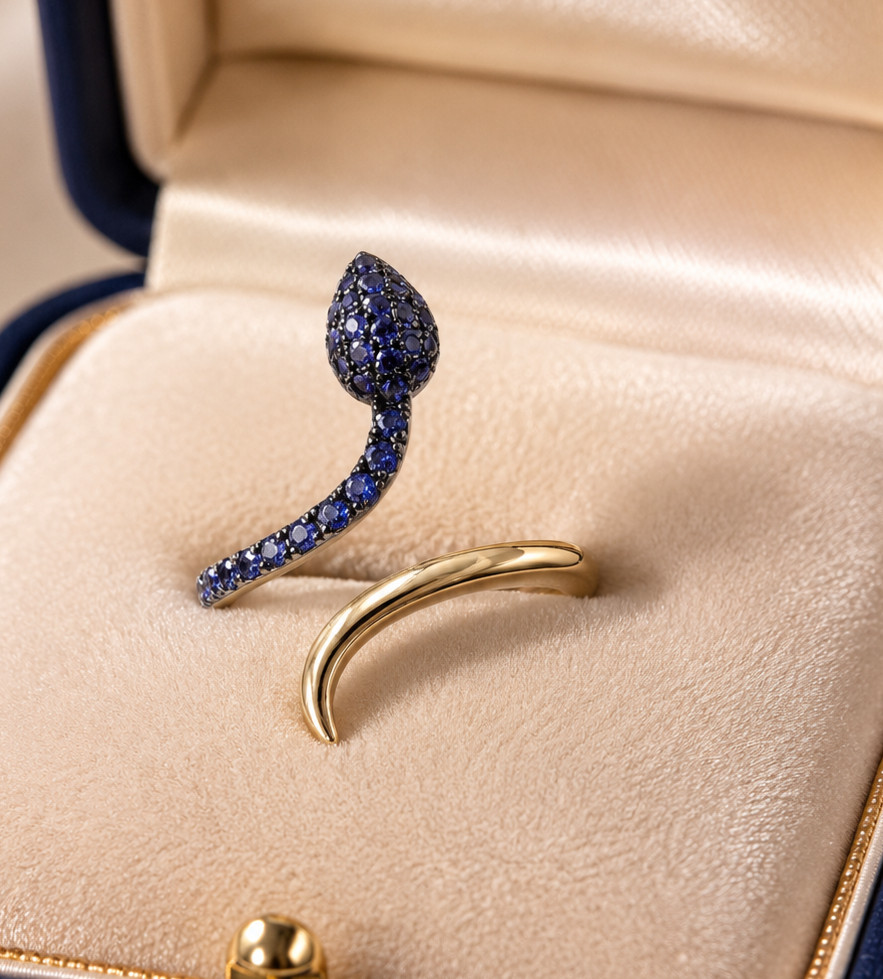 2ct Round Cut Simulated Sapphire Snake Open Bypass Ring 14k Yellow Gold Plated