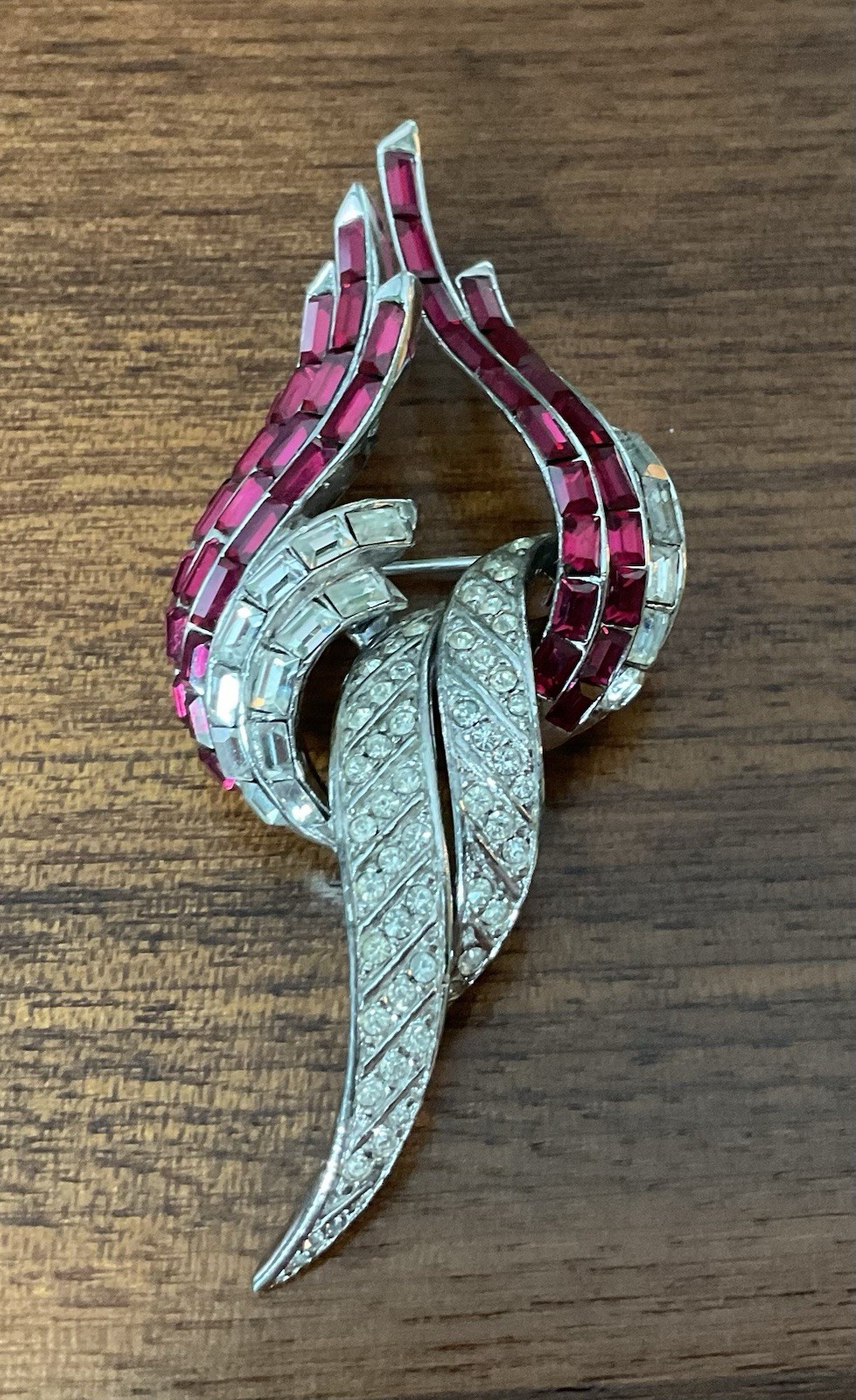 Vintage Boucher? Channel Set Ruby Glass Stones Rhinestone Brooch