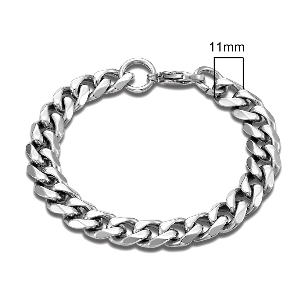 3-11mm Punk Rock Stainless Steel Curb Cuban Link Chain Bracelet For men Women