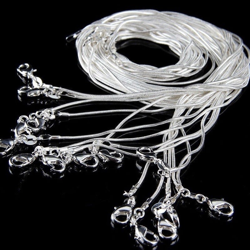 Fashion 925 Sterling Silver Lobster Clasp Snake Chain 18″ For Pendant Necklace