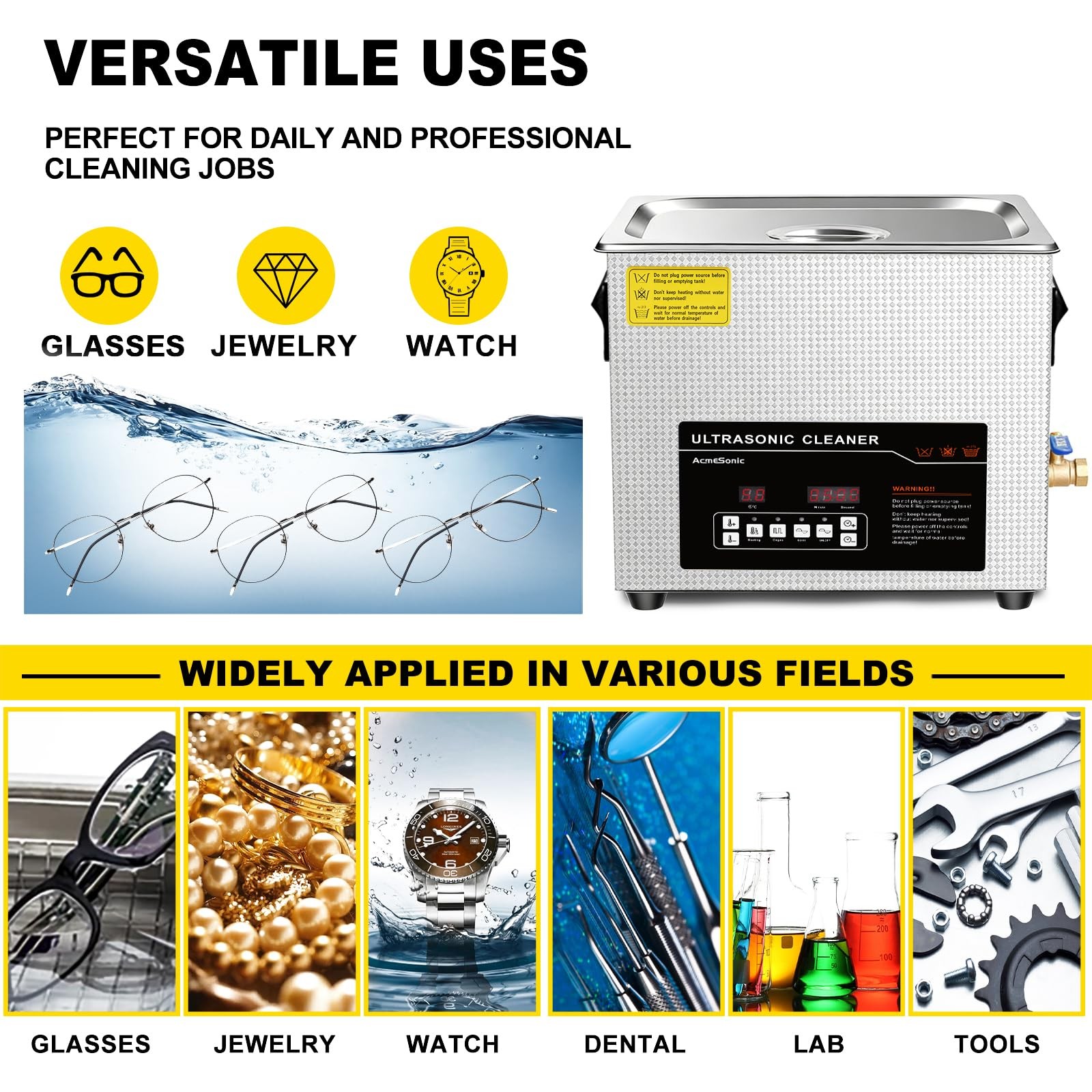 Ultrasonic Cleaner 10L Dual-Frequency Professional Digital Stainless Steel Cl…