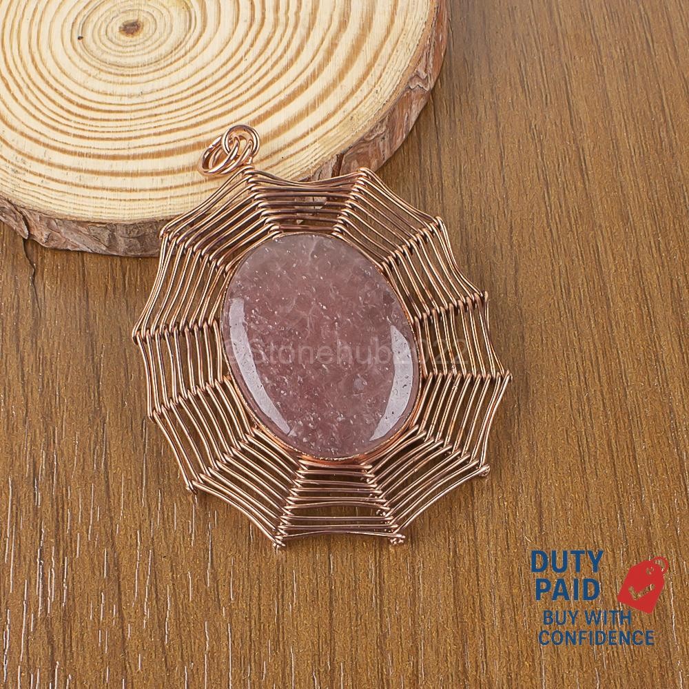 Natural Strawberry Quartz Sterling Silver Boho Unique Channel Set Ethnic Pendant
