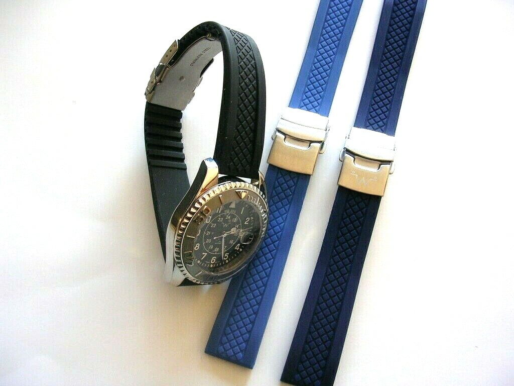 Diamond Silicon Rubber double lock Deployment watch band strap Sport Diver USA