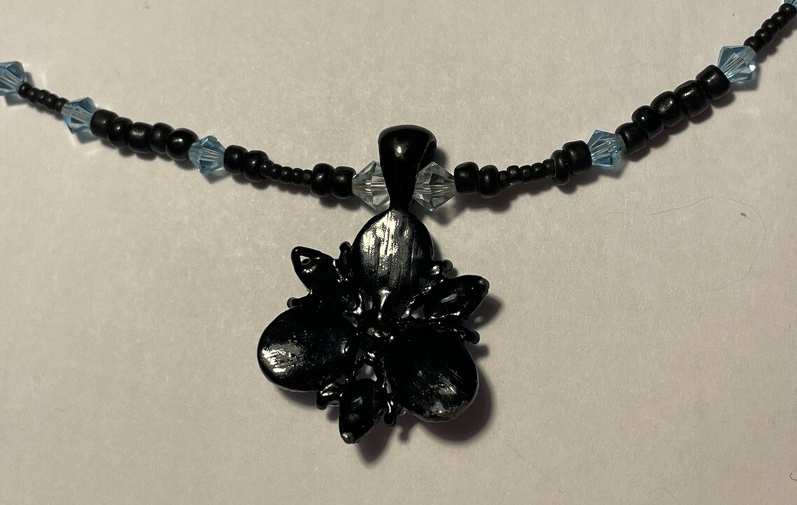Special Occasion Sanity Sapphire Blue Tones & Black Beaded Necklace