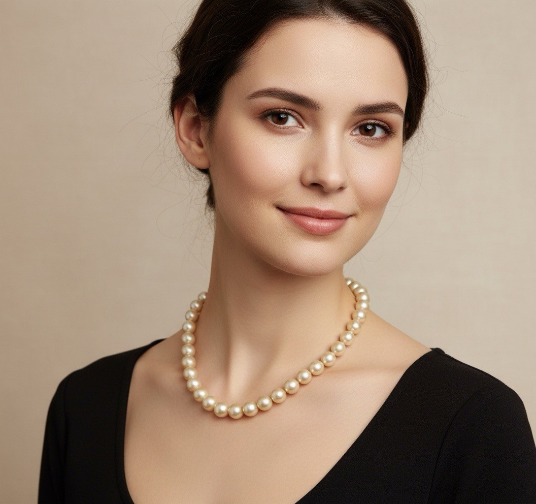 AAA Natural Golden South Sea Pearl Graduated Necklace 9.0mm-11.7mm-GLA Appraisal