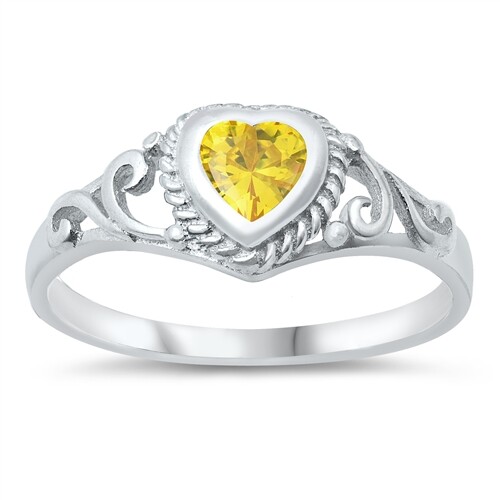 Sterling Silver Ring Band CZ Yellow baby or pinky ring