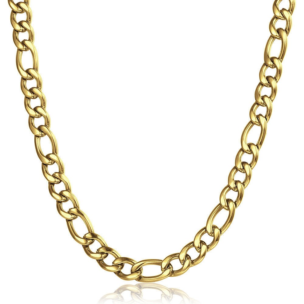 3/5/7/9mm Gold Plated Stainless Steel Figaro Chain Necklace Choker 16-30″
