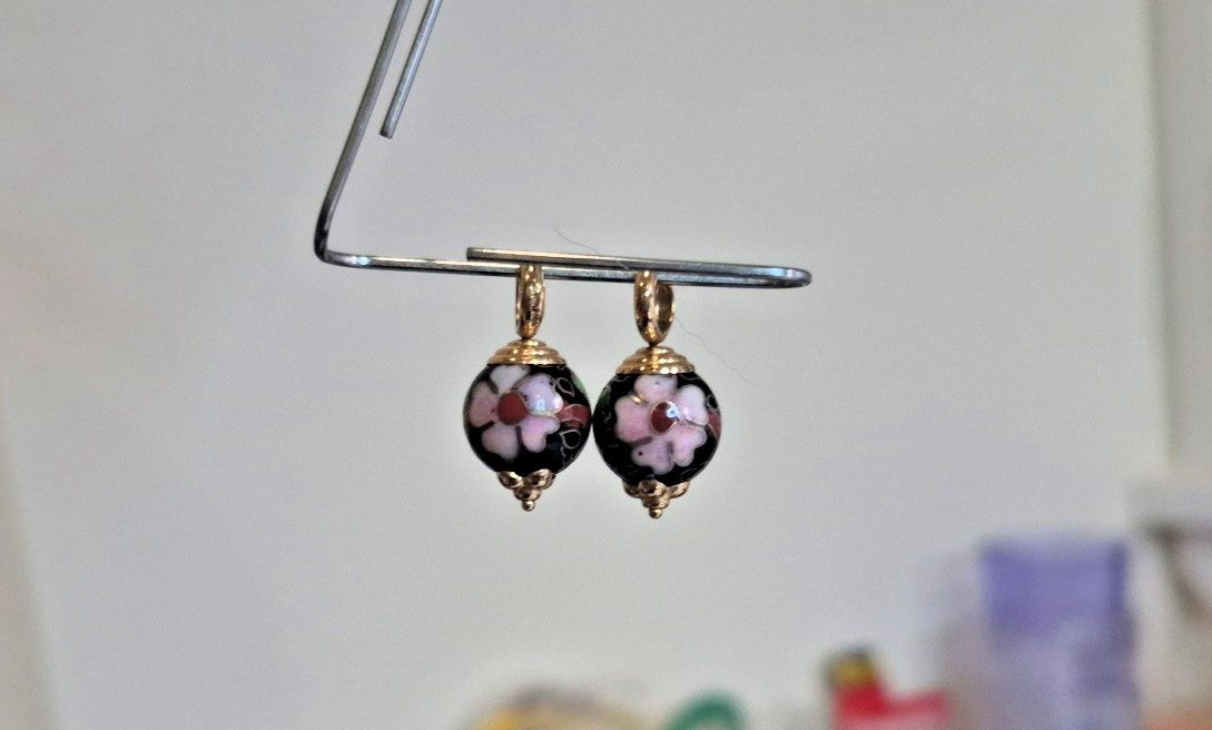 Vintage 14K Gold Cloisonné Charms – Blue Floral For Drop Earrings-Necklace-other