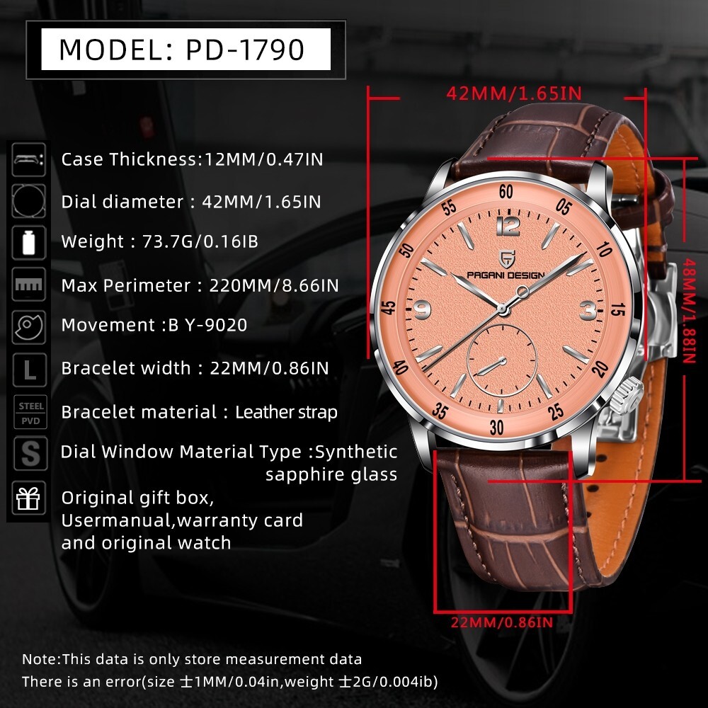 Men Automatic Mechanical Watch Large Dial Leather Sapphire Glass 100M Waterproof