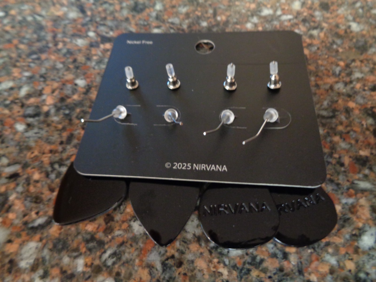 Nirvana Logo & Guitar Pick Earring Set of 4 Drop & Studs Cobain Brand New
