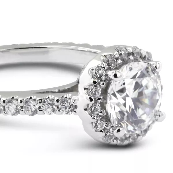 Side Stone Engagement Ring Halo 18K Gold 2 Carat Round Lab-Grown Diamond D SI1