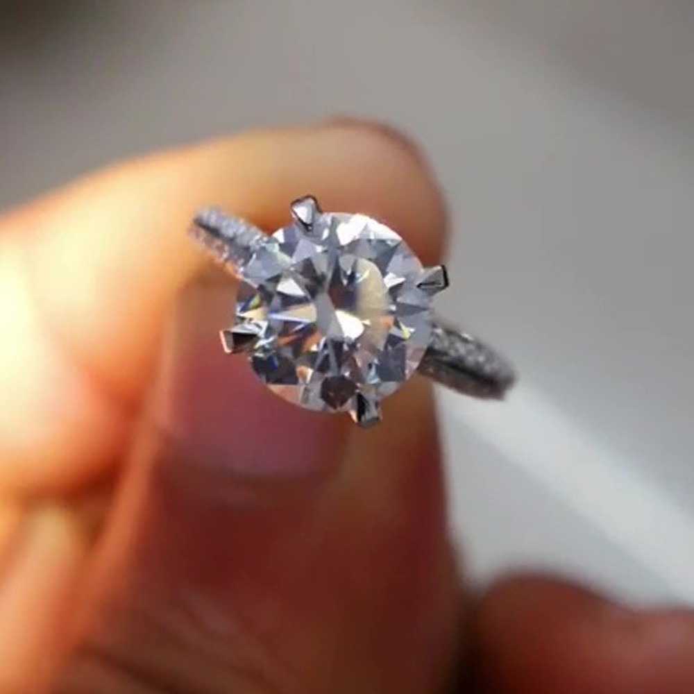 1.90 TCW Round Cut Moissanite Solitaire Engagement Ring In 14k White Gold Plated