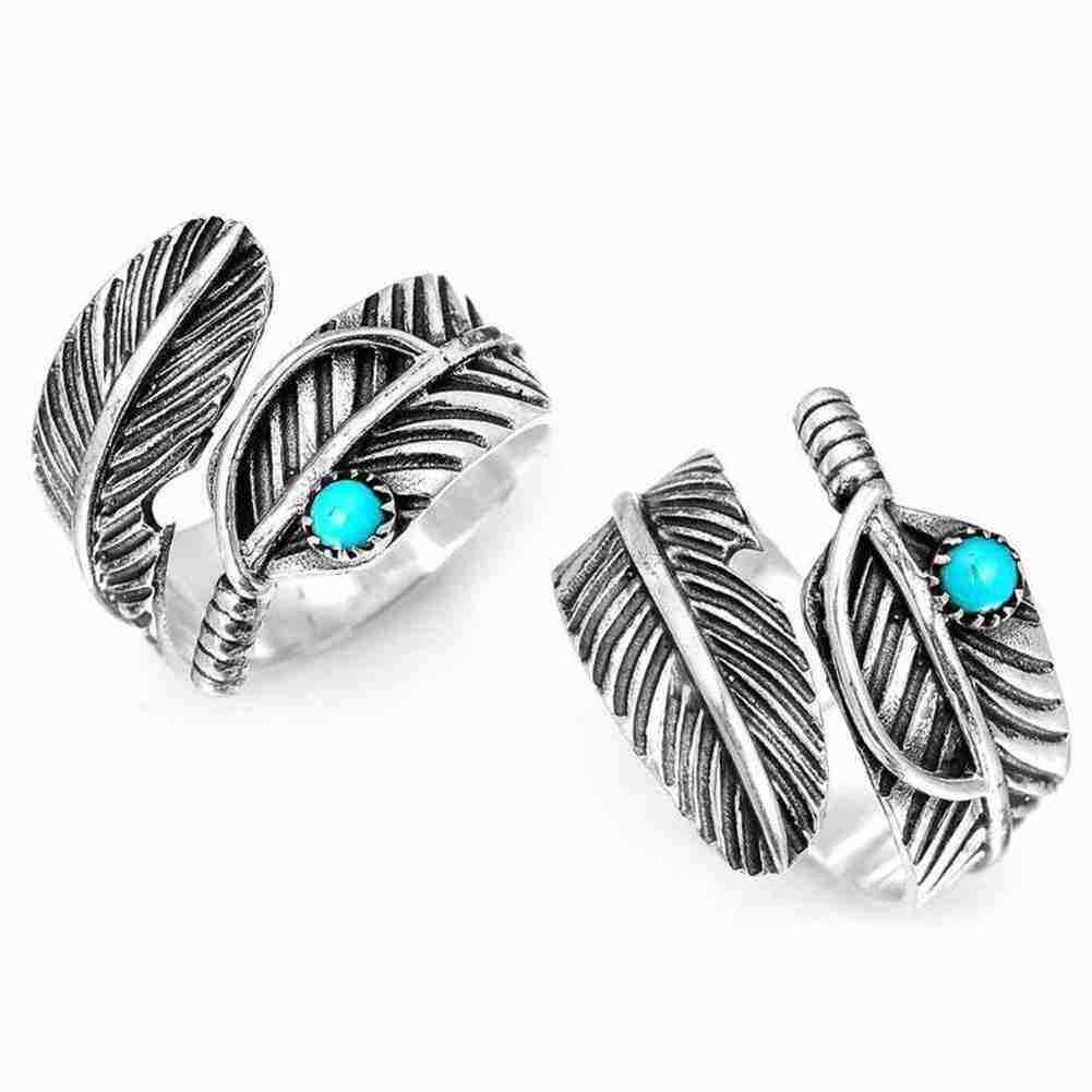 Navajo Indian Handmade Sterling Silver Turquoise Feather Adjustable Rings