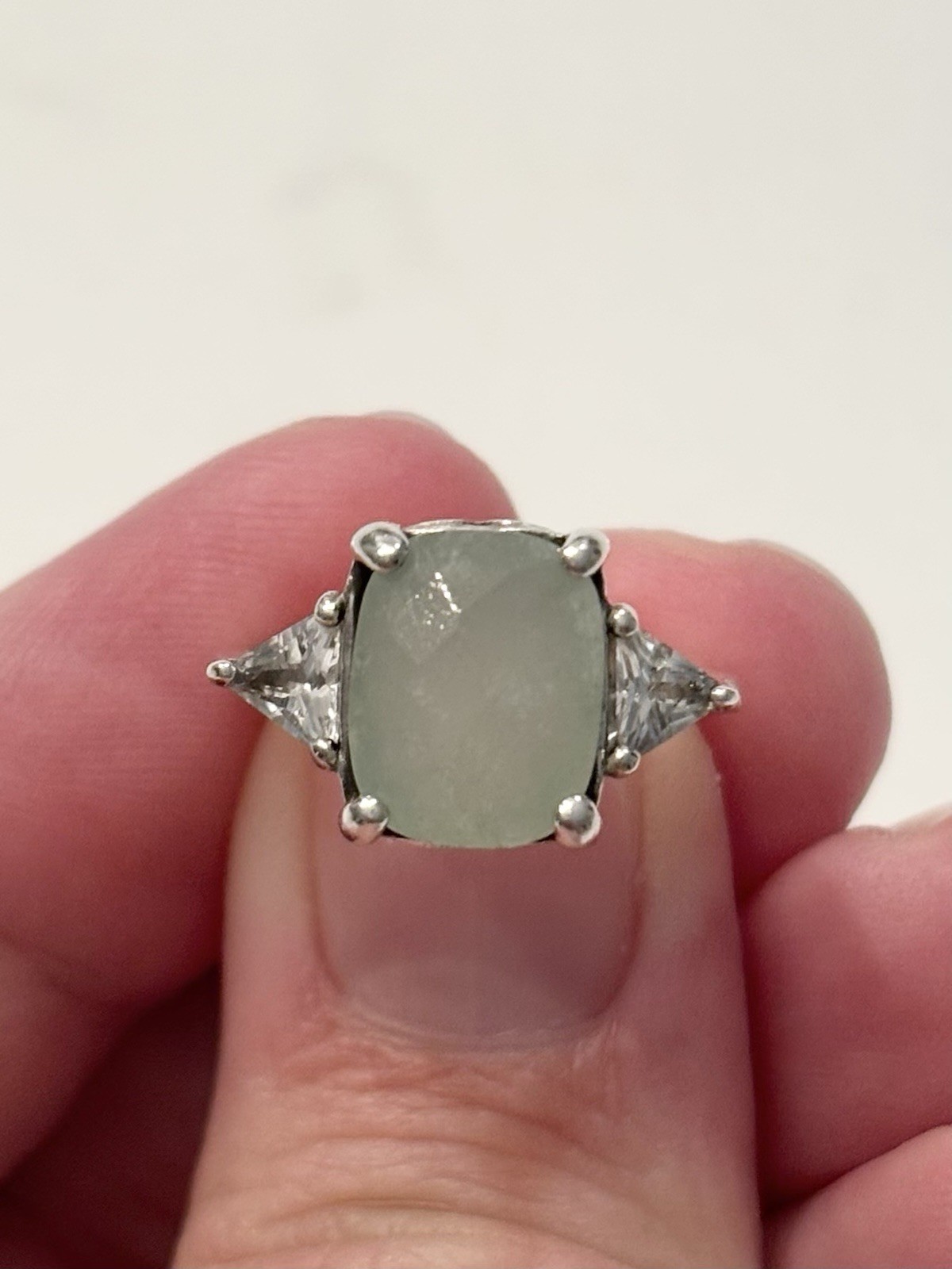 RJ Graziano Jadeite Cushion Cut & CZ Sterling Silver 925 Cocktail Ring Size 5