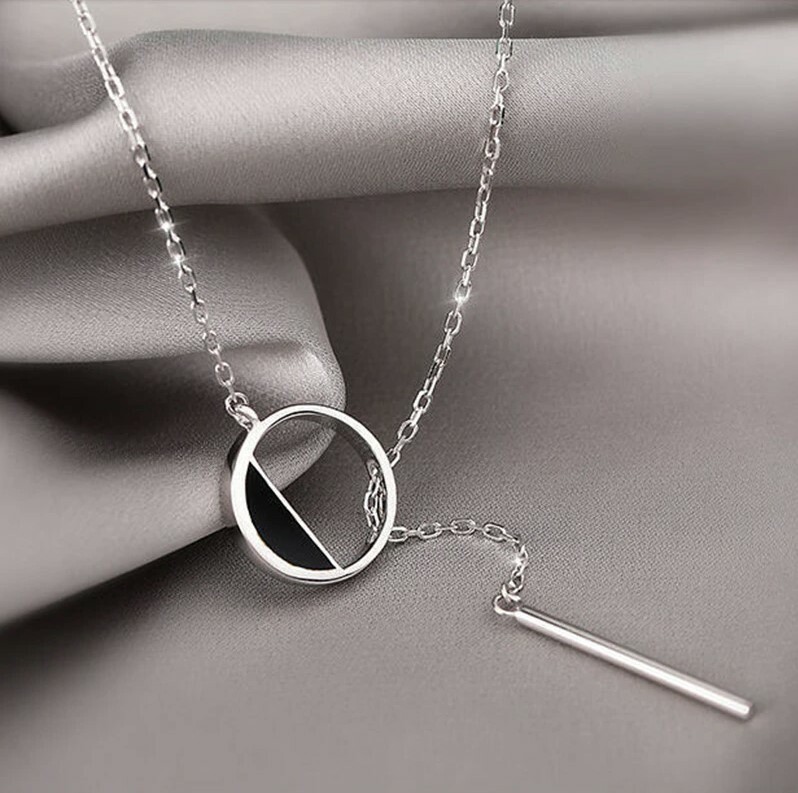 925 Sterling Silver Necklace, Exquisite Infinity Circle and Bar Choker & Pendant