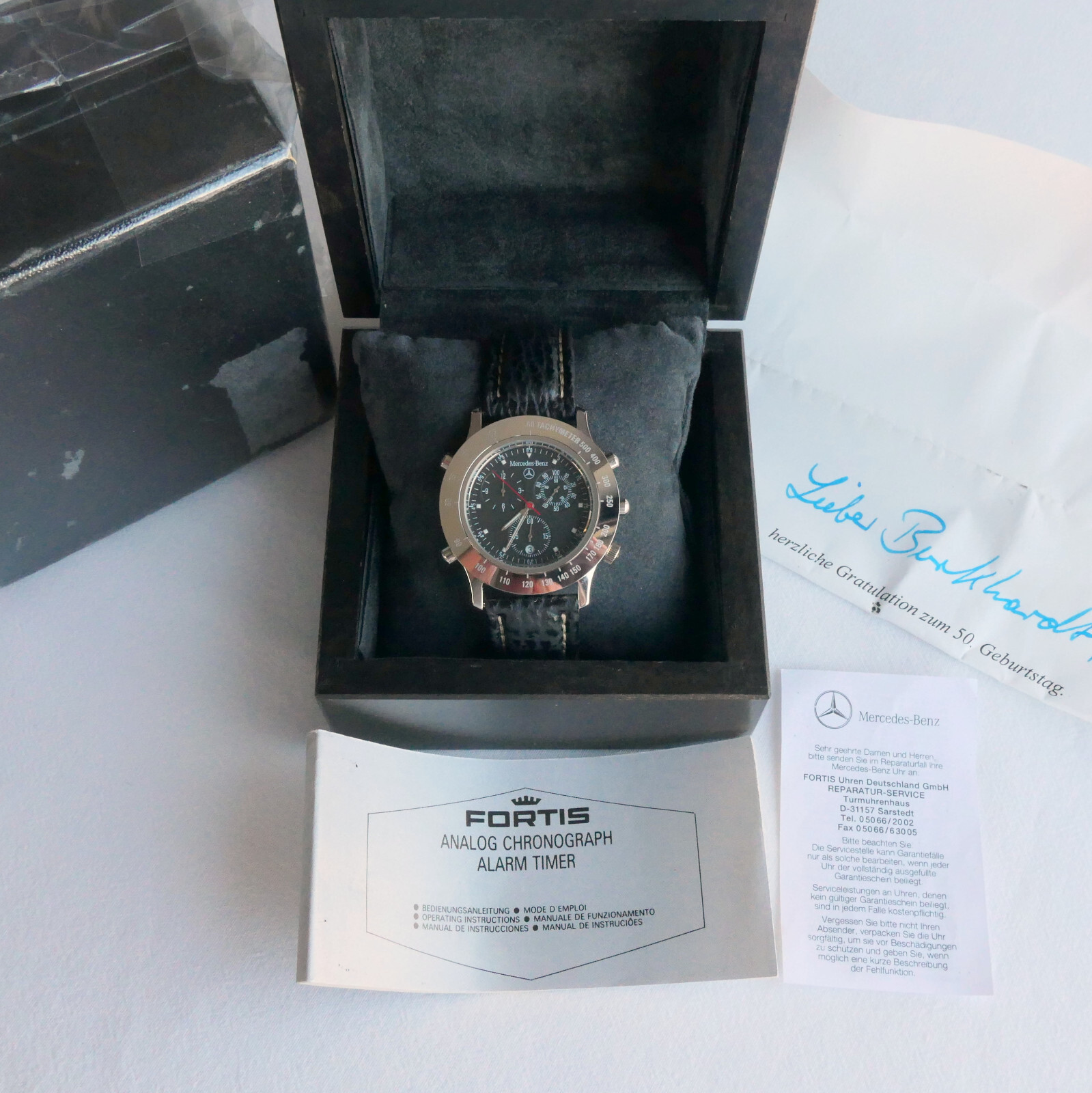 Mercedes Benz Classic Sport Car Driver Acessory Fortis Alarm Chronograph Watch