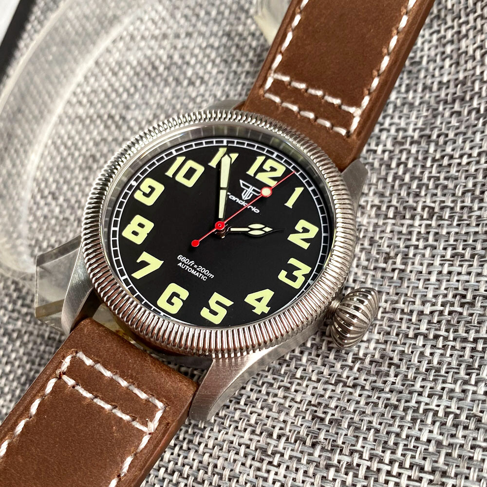 Tandorio 39mm Coin Bezel Pilot Black/Beige 20ATM Diver NH35 Automatic Men Watch