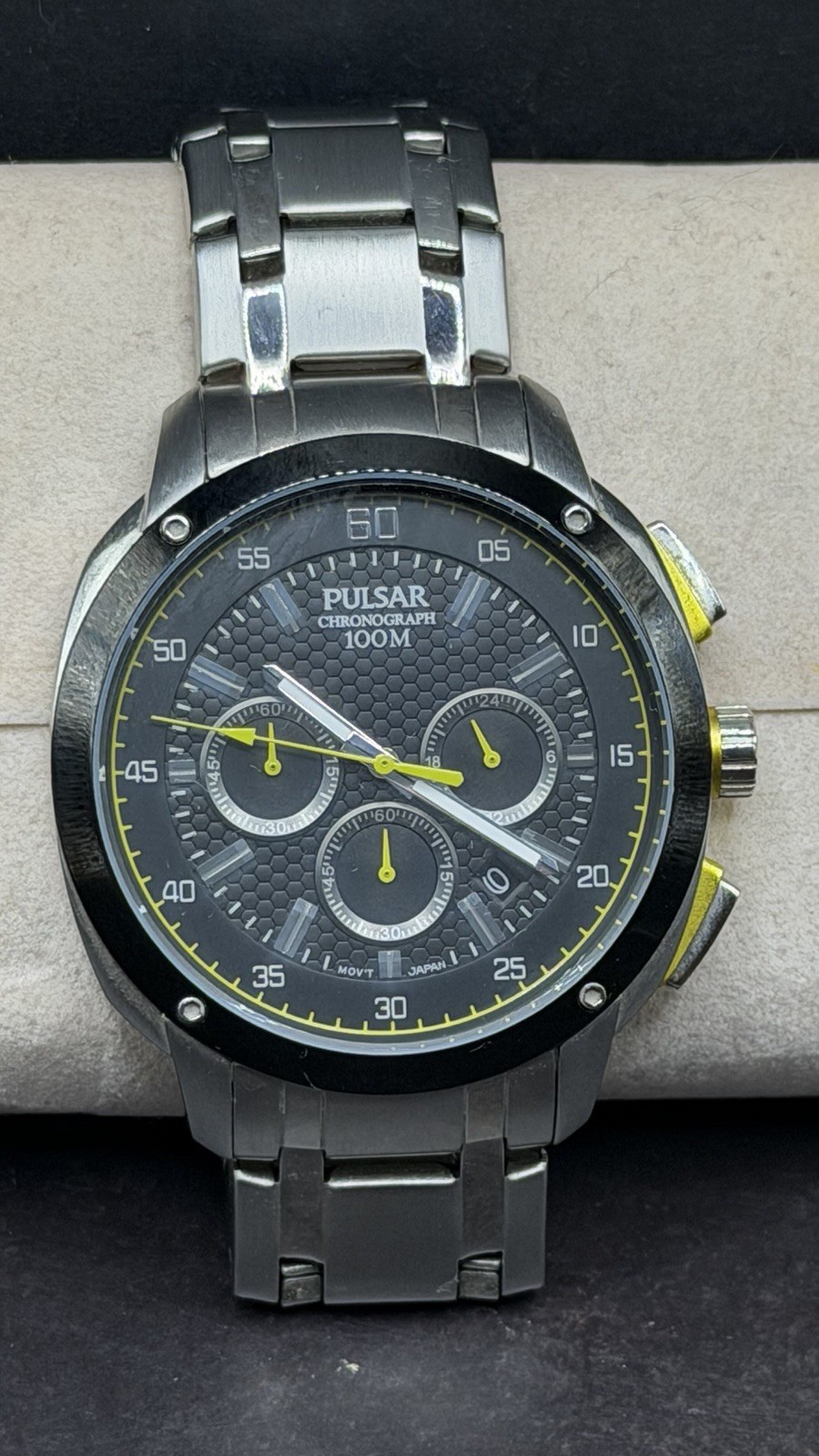 Pulsar by Seiko Men’s Chronograph 10ATM Black Dial Silver Steel Watch Read