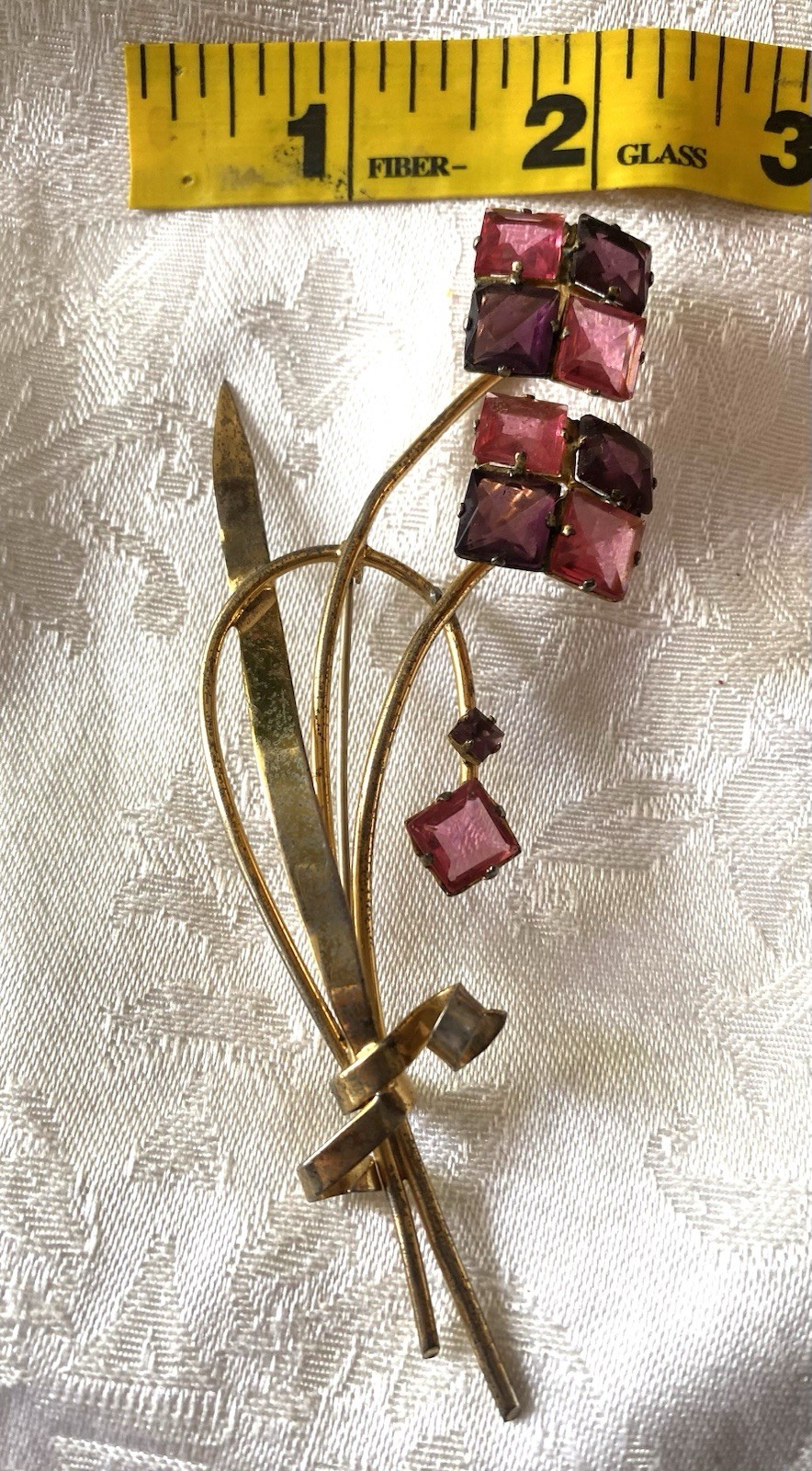 Vintage Art Deco Sterling Silver Floral Gold Plated Pink Stones Brooch