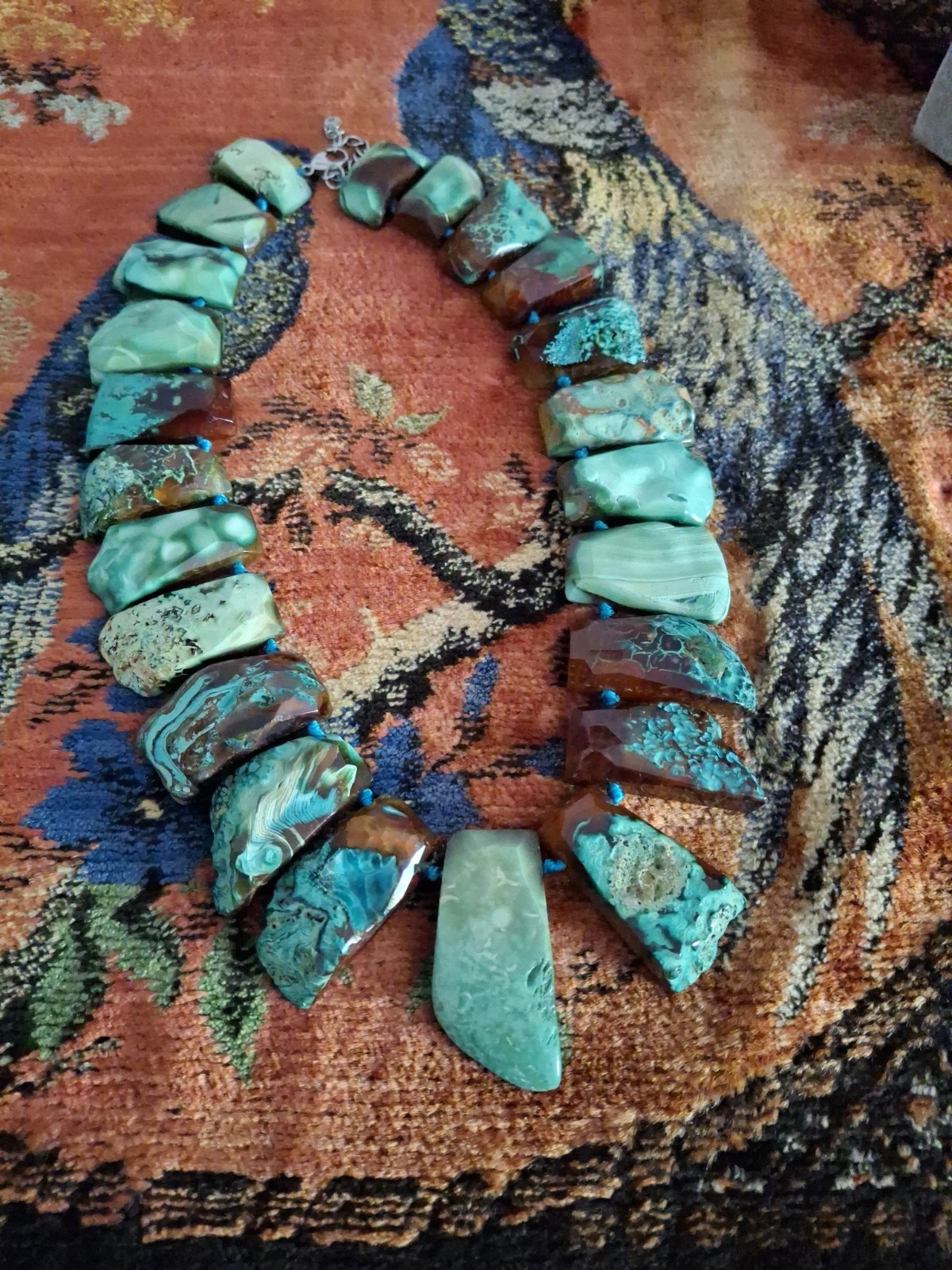 Lucas Lameth LUC CN Signed SS925 Turqouis Agate Large Bib Beautiful Necklace Vtg