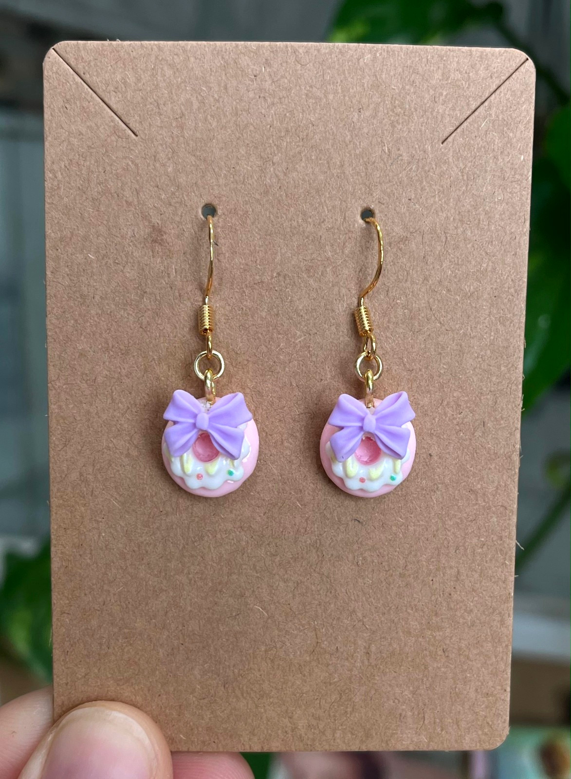 18K Gold Plated Bow Donut Doughnut Dessert Pink Purple Cute Handmade Earrings