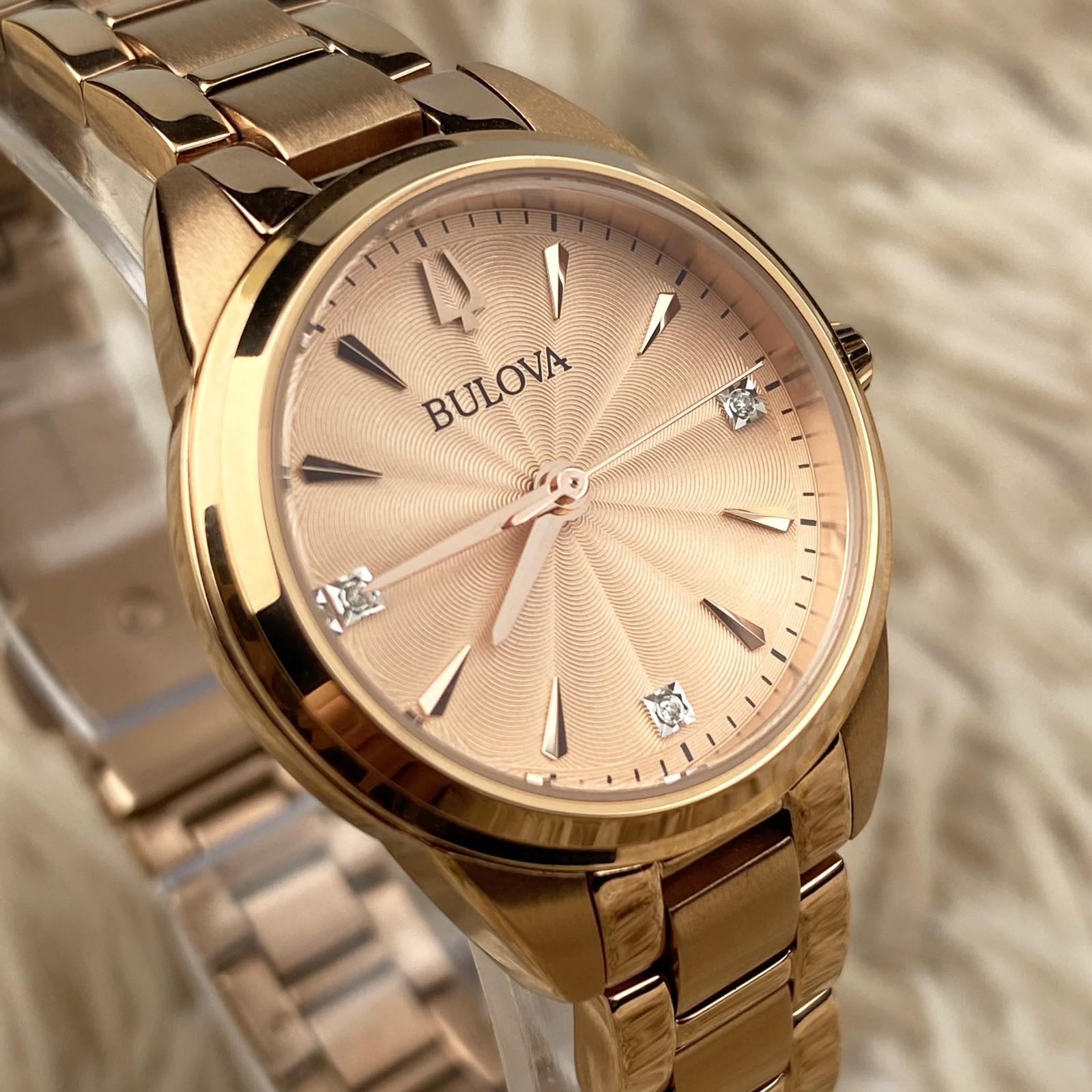 Bulova Sutton Rose Gold Dial Stainless Steel Strap Women’s Watch 97P151