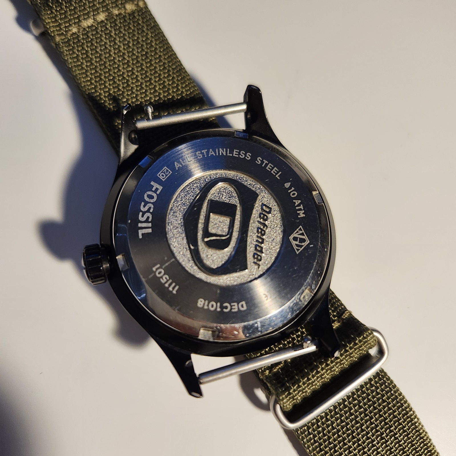 Fossil Defender Black Dial Field Watch with Olive Nylon Strap