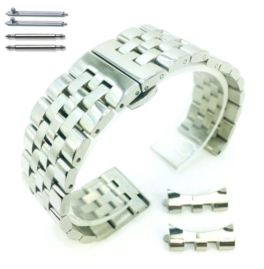 Metal Steel 5 Beads Silver Tone Quick Release and Curved End Watch Band #7061